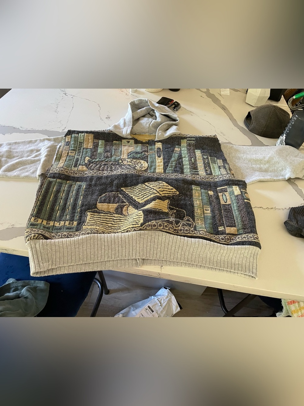 handmade Upcycled 🦆 & 🐈 library tapestry OS